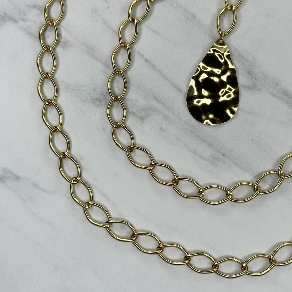 Gold Tone Chain Link Belt Teardrop Charm Festival Y2K Extra Small/Small (XS/S) ✨